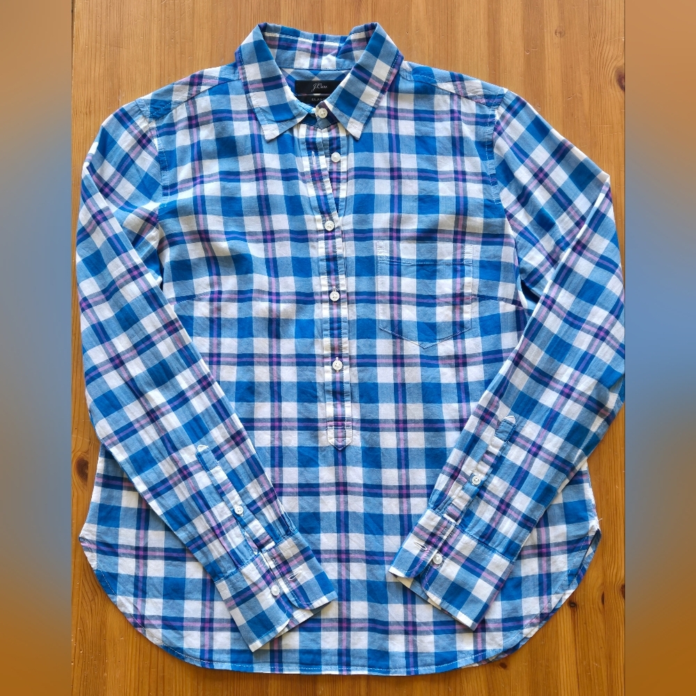 J Crew Plaid Pullover Blouse Size 2